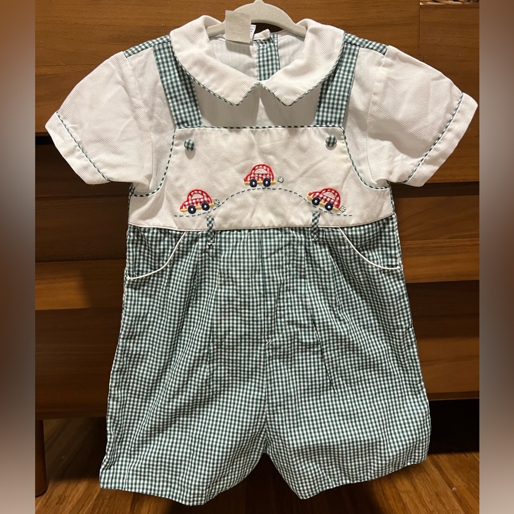 Ami Green Gingham Overalls